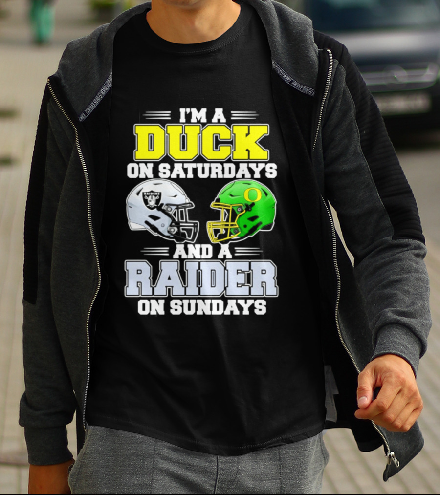 I'm A Duck On Saturdays And A Raider On Sundays Football Helmet T-Shirt