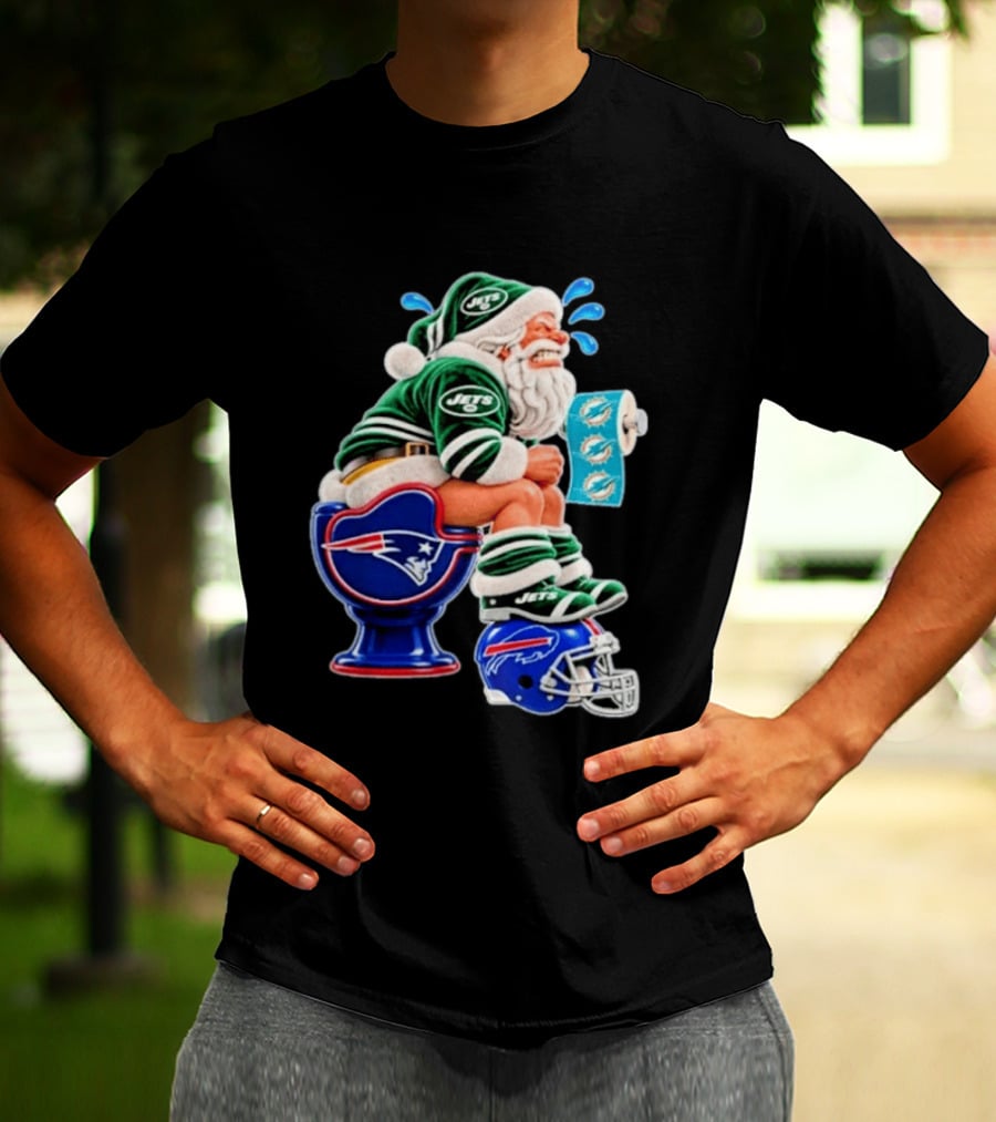 New England Patriots Miami Dolphins Buffalo Bills New York Jets Santa Football Christmas T-Shirt