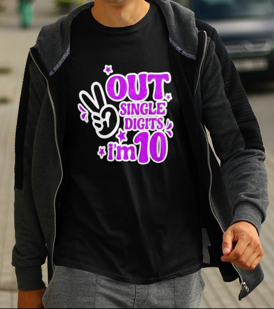 Out Single Digits I'm 10 Peace Sign Birthday Celebration T-Shirt