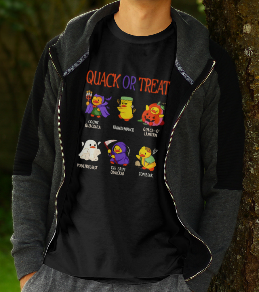 Quack Or Treat Count Quackula Frankenduck Quack O' Lantern Poultrygeist The Grim Quacker Zombeak T-Shirt
