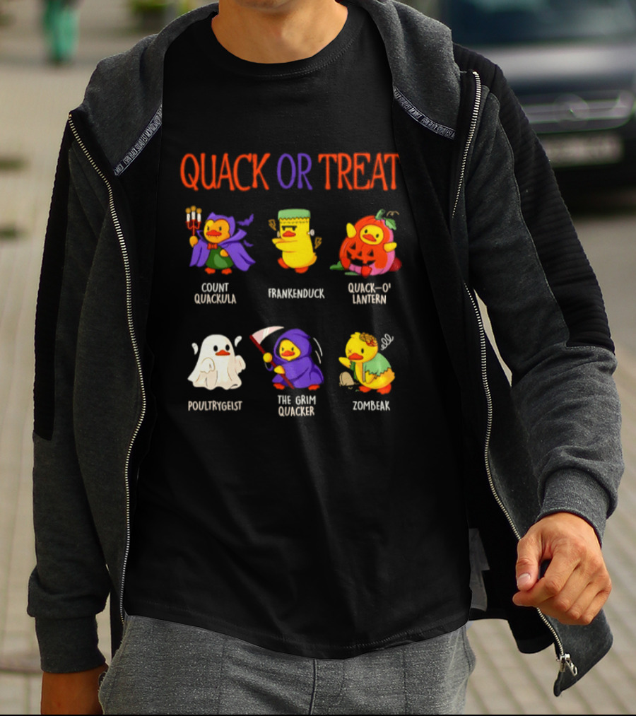 Quack Or Treat Count Quackula Frankenduck Quack O' Lantern Poultrygeist The Grim Quacker Zombeak T-Shirt