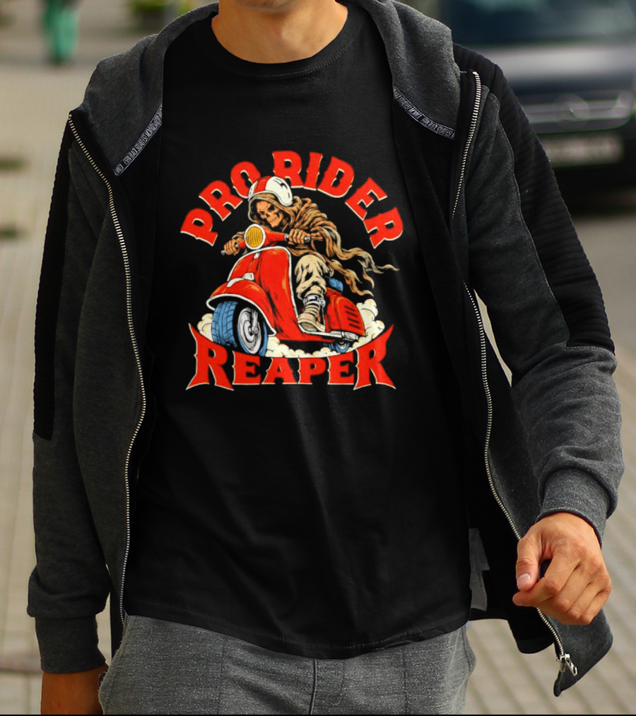 Pro Rider Reaper Skeleton Cartoon Motorcycle T-Shirt