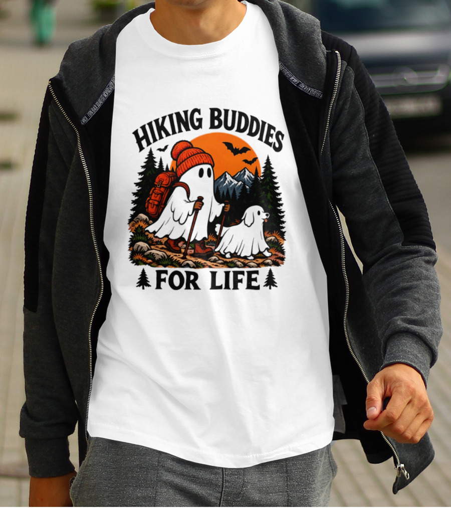 Hiking Buddies For Life Ghost And Dog Halloween Adventure T-Shirt