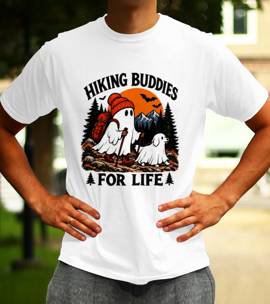 Hiking Buddies For Life Ghost And Dog Halloween Adventure T-Shirt