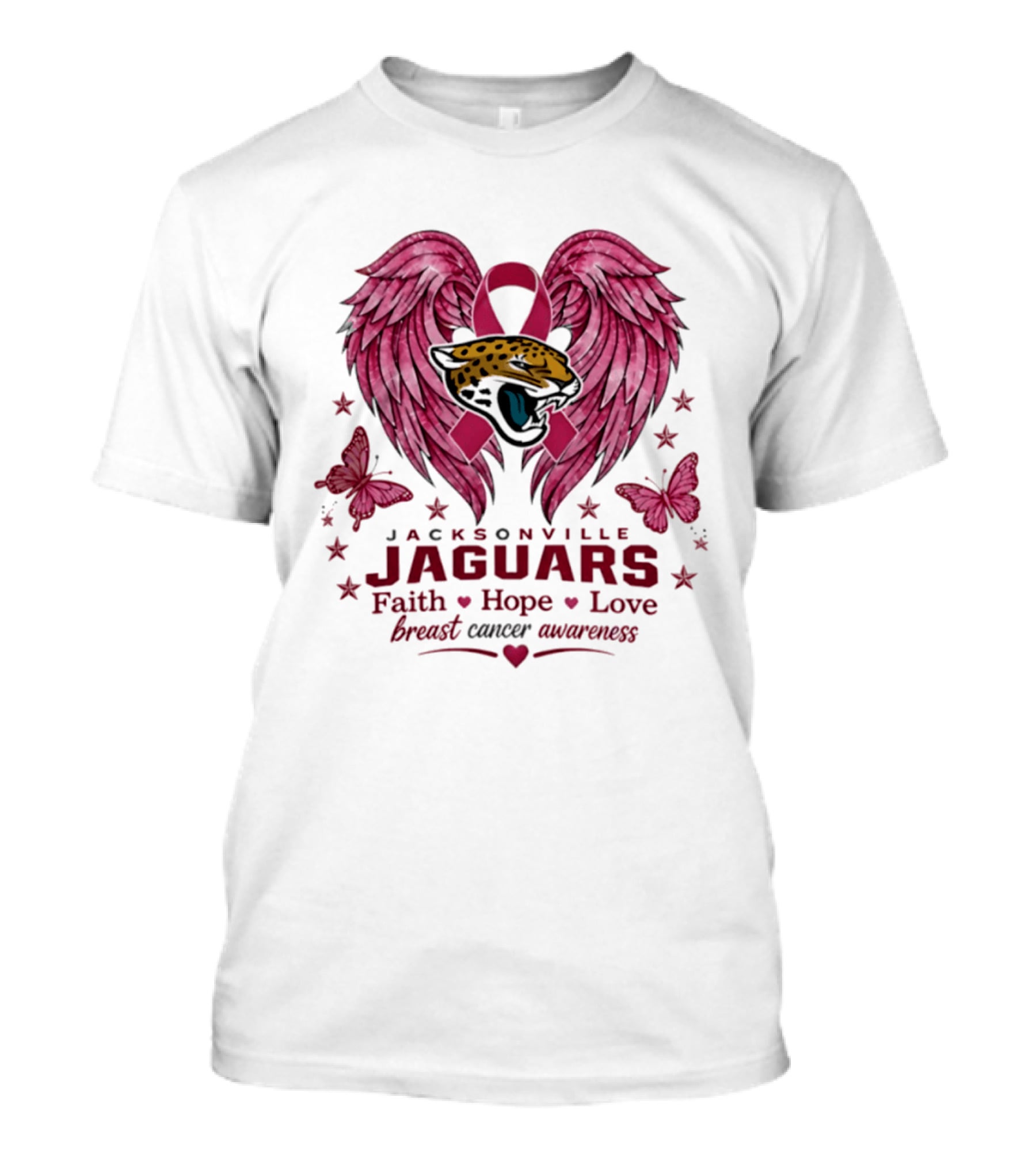 Jacksonville Jaguars Breast Cancer Awareness Faith Hope Love Wings T-Shirt