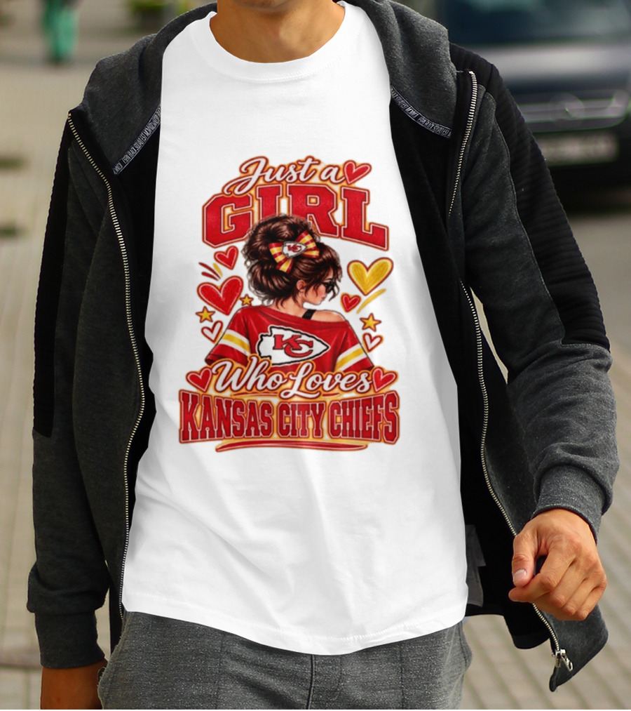 Just A Girl Who Loves Kansas City Chiefs KC Fan Heart Stars T-Shirt