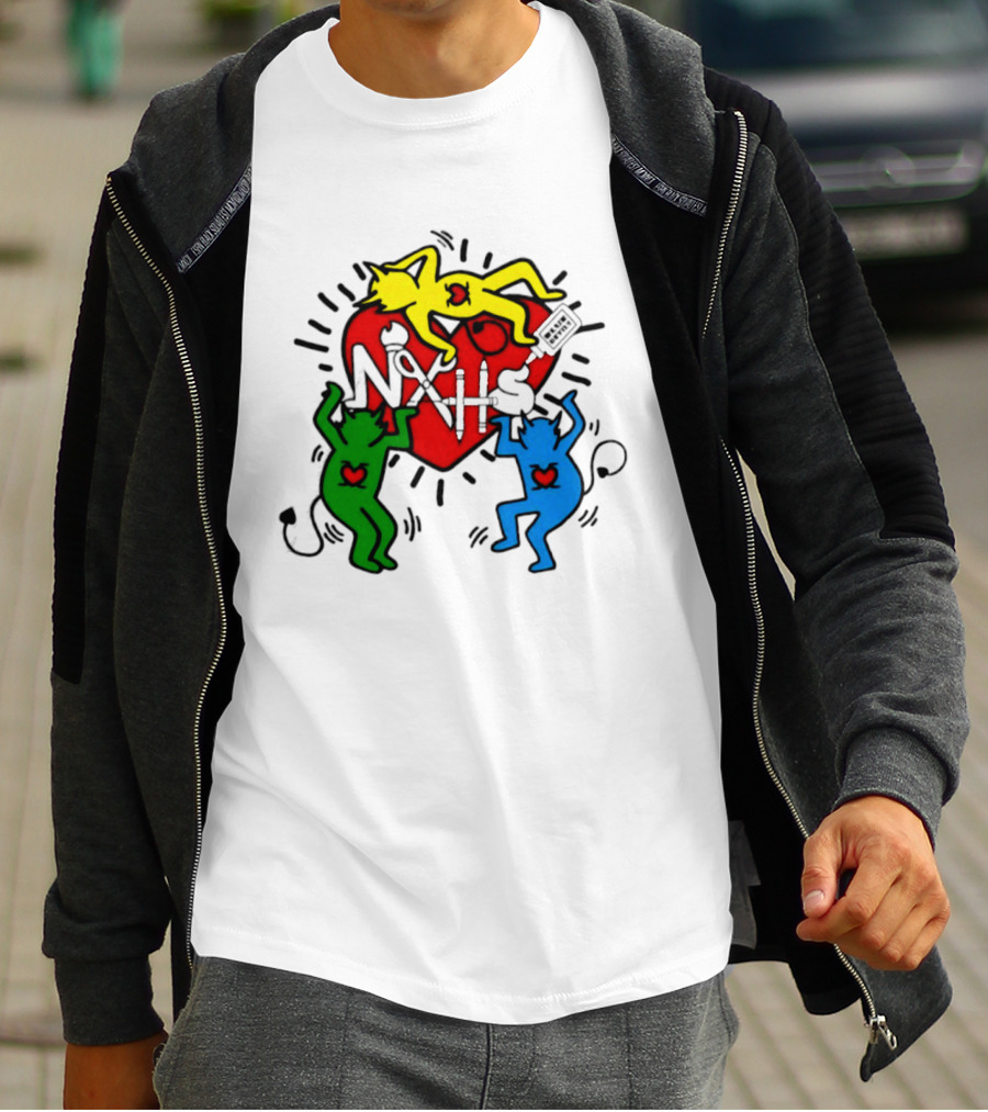 NAHS Blue Devils Keith Haring Heart Colorful Dancing Figures T-Shirt