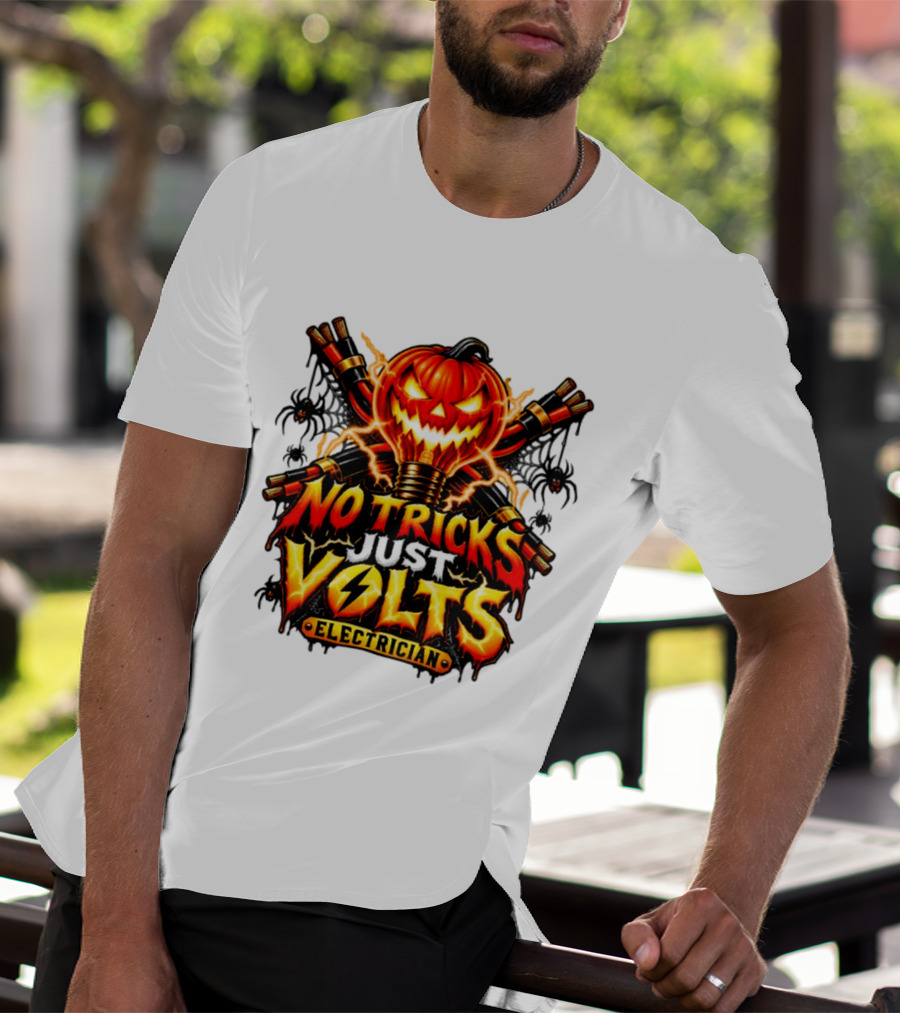 No Tricks Just Volts Electrician Pumpkin Halloween T-Shirt