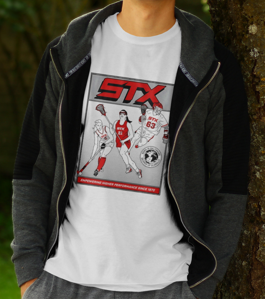 STX Born In Baltimore Geared Up Globally Empowering Higher Performance Since 1970 Lacrosse Field Hockey Players T-Shirt