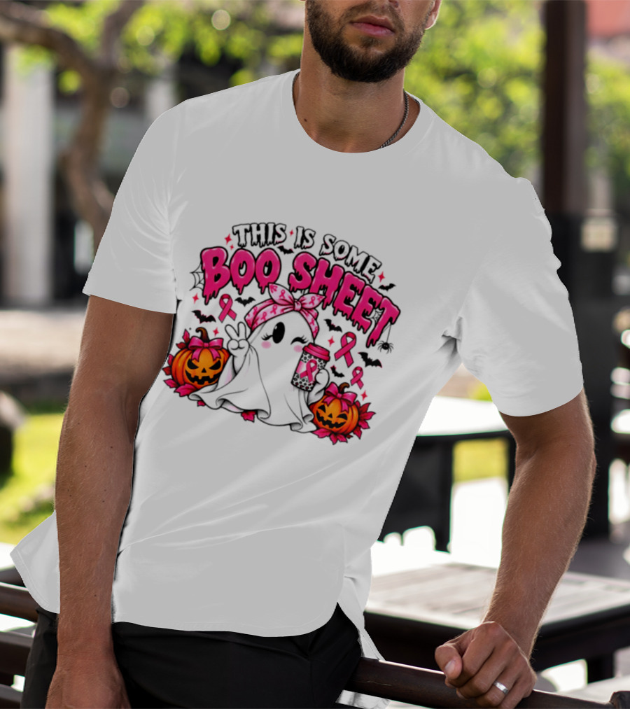This Is Some Boo Sheet Breast Cancer Awareness Ghost Halloween Pink Ribbons Pumpkin T-Shirt
