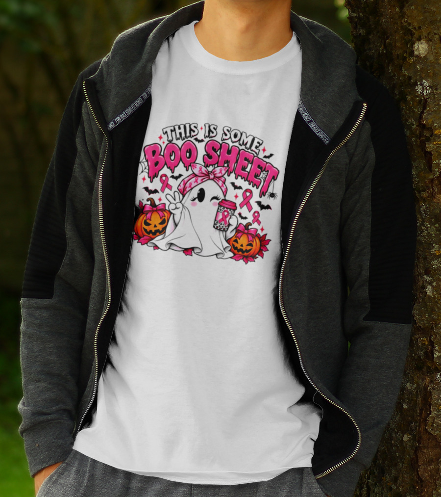 This Is Some Boo Sheet Breast Cancer Awareness Ghost Halloween Pink Ribbons Pumpkin T-Shirt