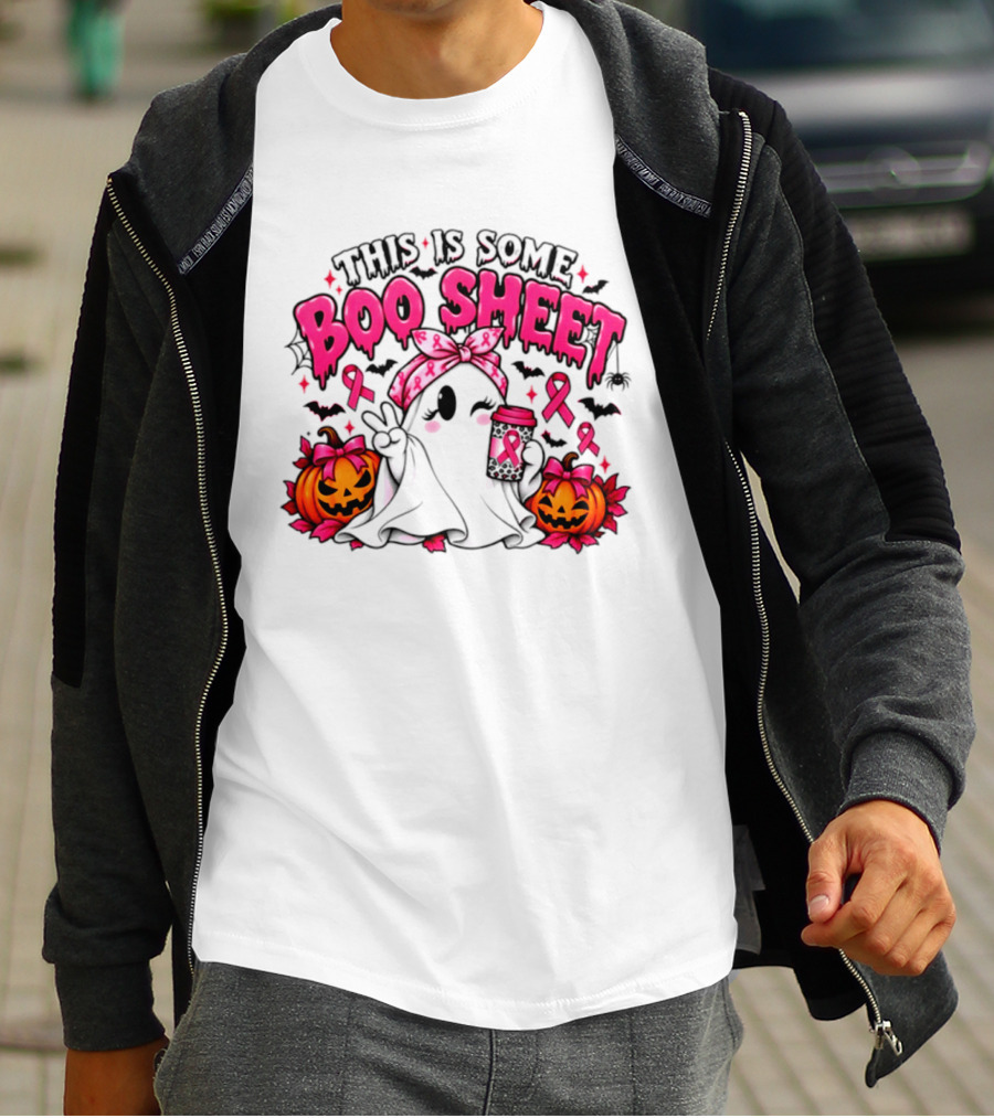 This Is Some Boo Sheet Breast Cancer Awareness Ghost Halloween Pink Ribbons Pumpkin T-Shirt