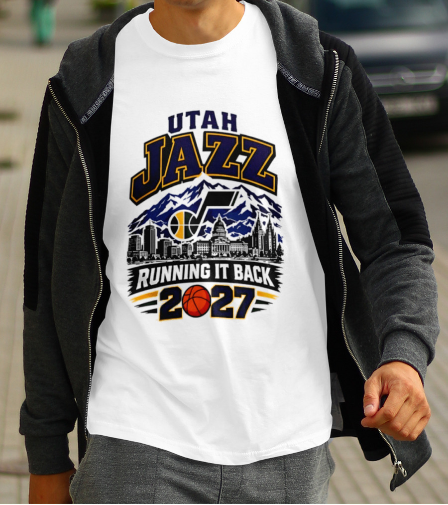 Utah Jazz Basketball Running It Back 2027 Skyline T-Shirt