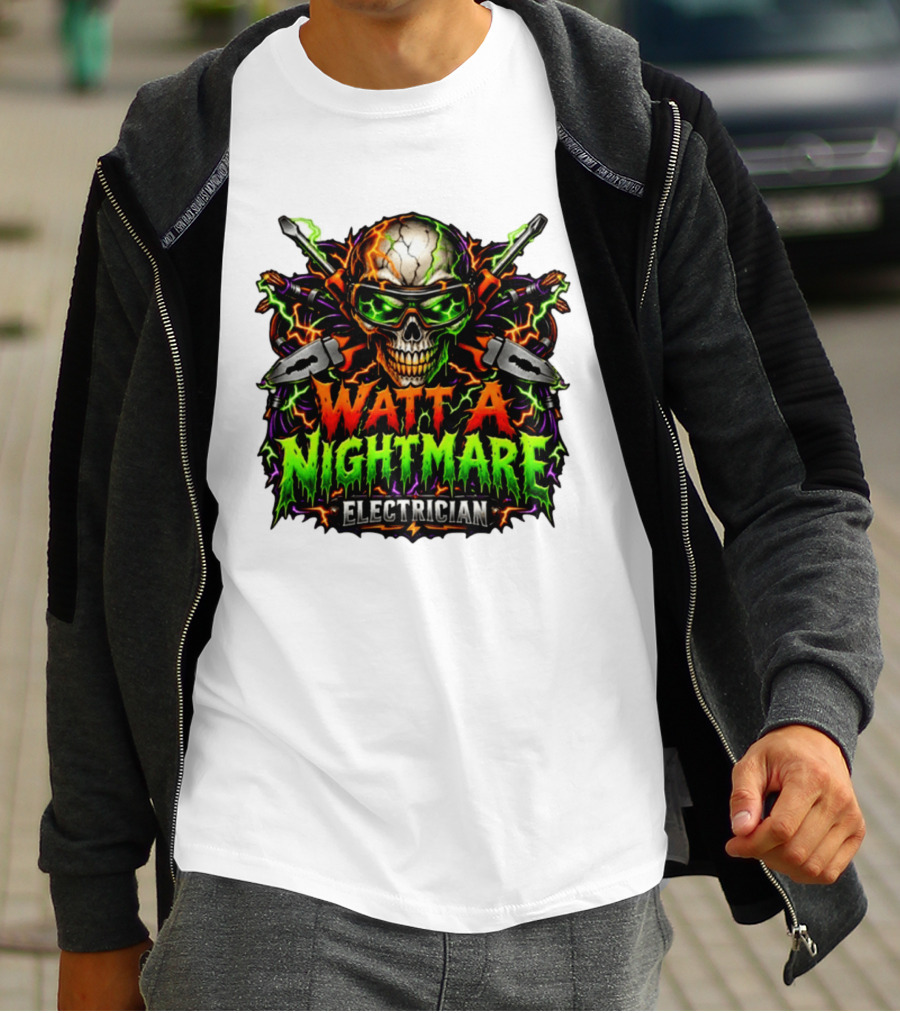 Watt A Nightmare Electrician Skull Halloween T-Shirt