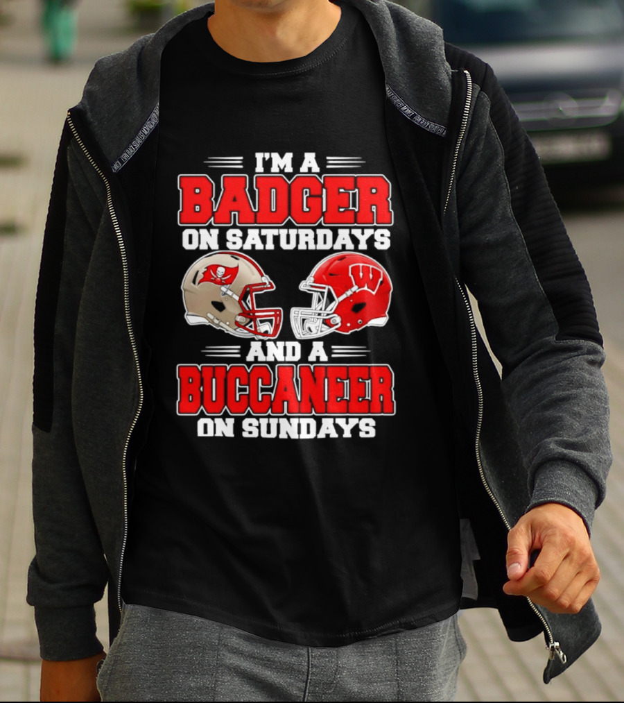I'm A Badger On Saturdays And A Buccaneer On Sundays Football Helmet T-Shirt