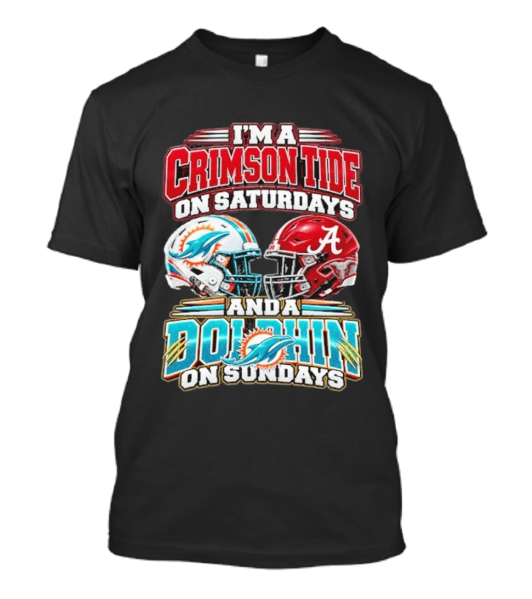 Crimson Tide Saturdays And Dolphin Sundays Football Helmets T-Shirt