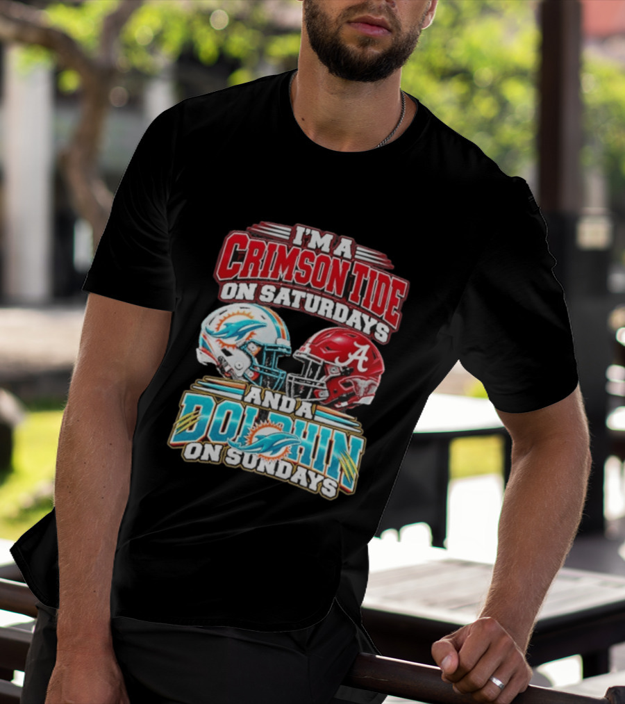 Crimson Tide Saturdays And Dolphin Sundays Football Helmets T-Shirt