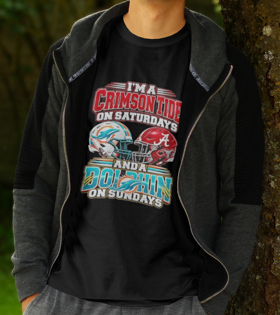 Crimson Tide Saturdays And Dolphin Sundays Football Helmets T-Shirt