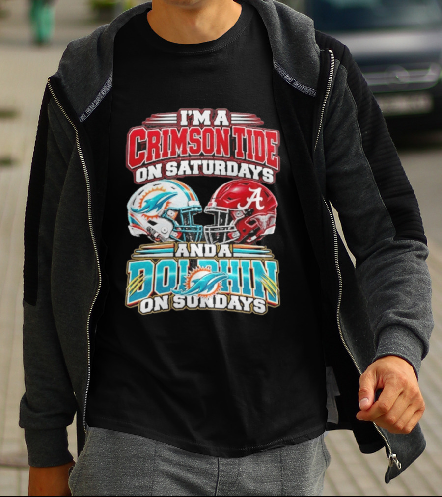 Crimson Tide Saturdays And Dolphin Sundays Football Helmets T-Shirt