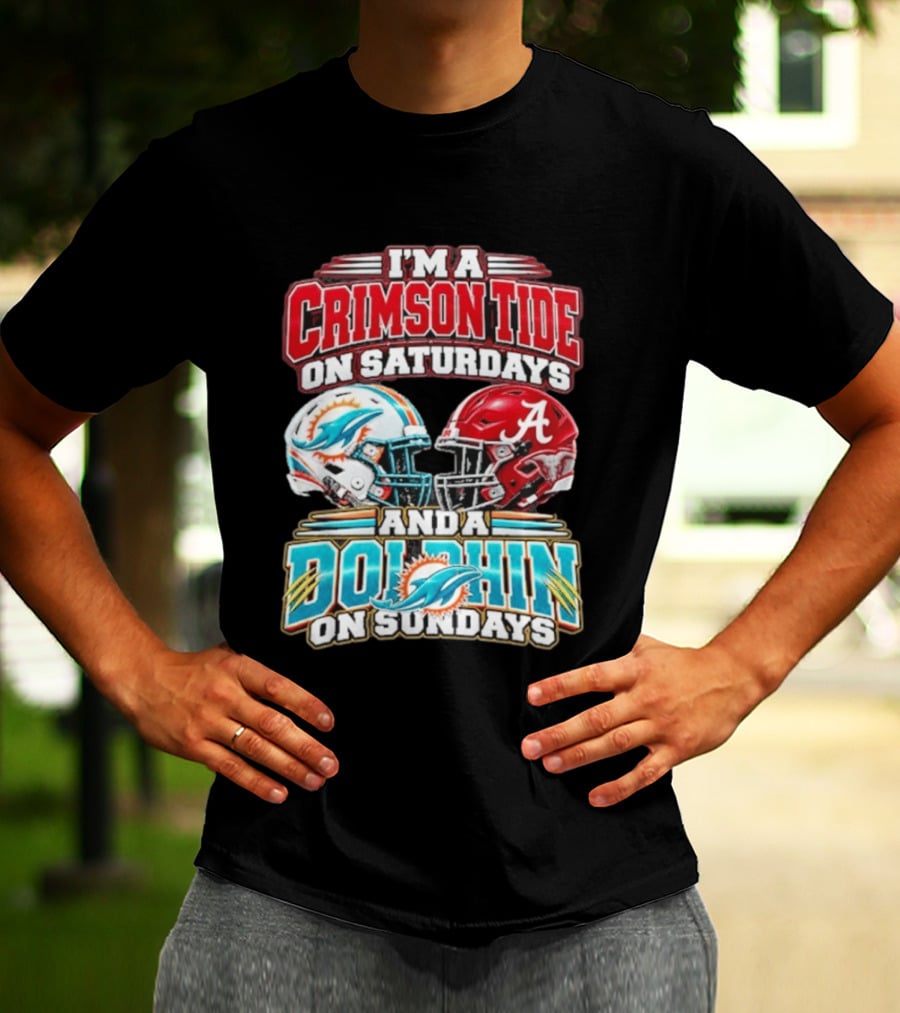 Crimson Tide Saturdays And Dolphin Sundays Football Helmets T-Shirt