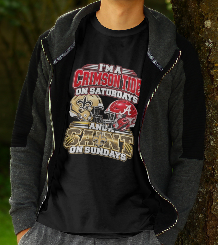 I'm A Crimson Tide On Saturdays And A Saint On Sundays Football Helmets T-Shirt