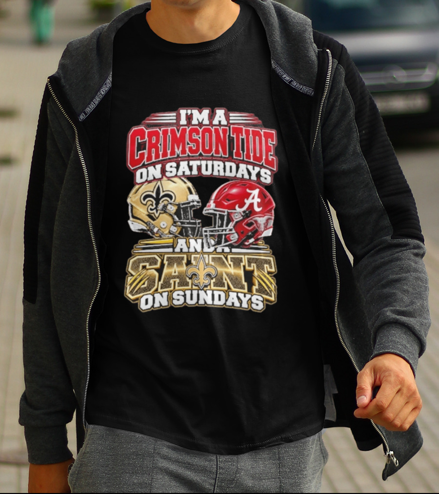 I'm A Crimson Tide On Saturdays And A Saint On Sundays Football Helmets T-Shirt