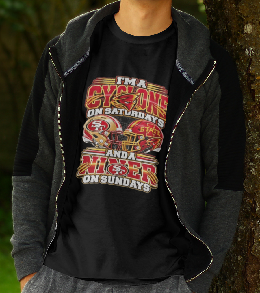 I'm A Cyclone On Saturdays And Niner On Sundays 49ers State Helmets T-Shirt