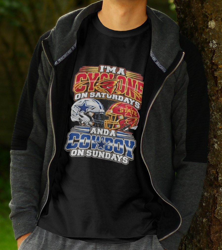I'm A Cyclone On Saturdays Iowa State Helmet And A Cowboy On Sundays Dallas Helmet T-Shirt