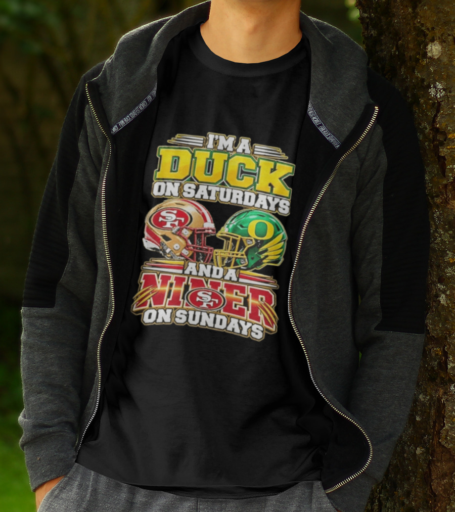 I'm A Duck On Saturdays And A Niner On Sundays 49ers SF Football Helmet T-Shirt
