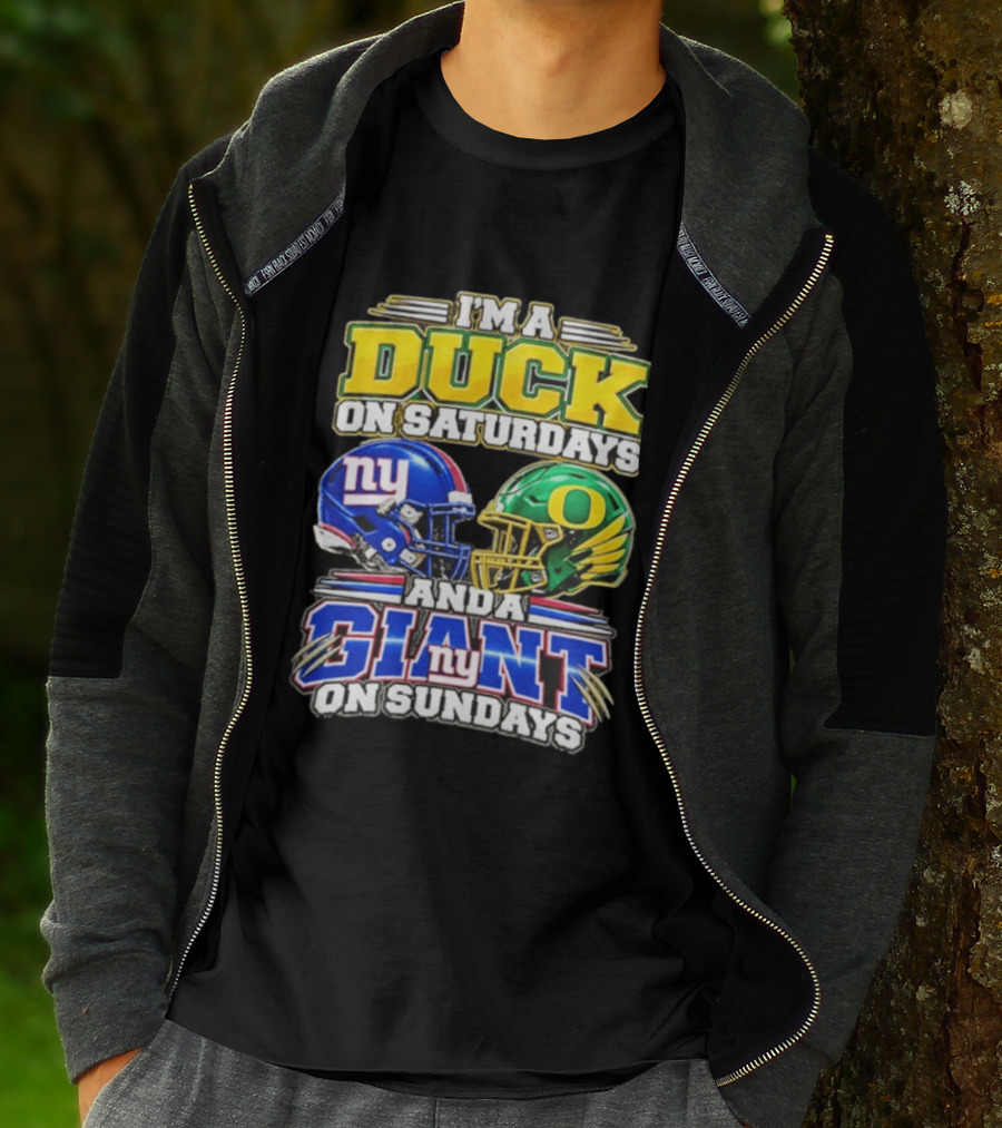 I'm A Duck On Saturdays Oregon Helmet And A Giant On Sundays NY Helmet T-Shirt