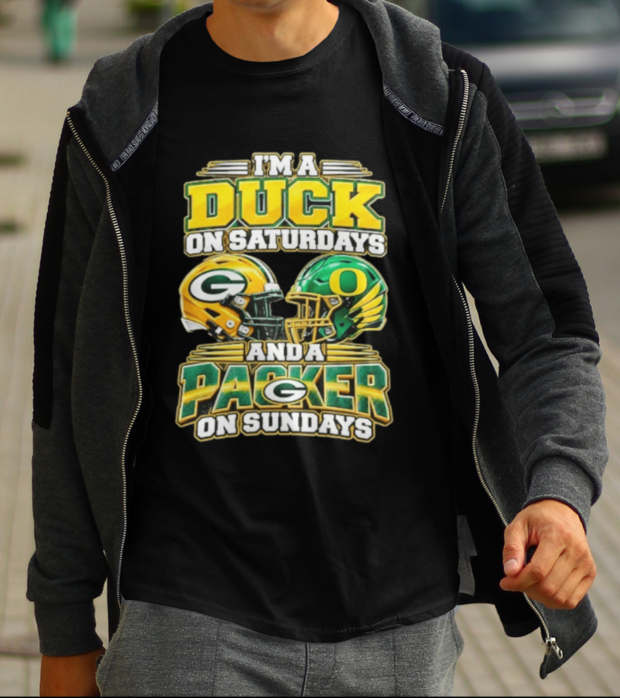 I'm A Duck On Saturdays And A Packer On Sundays Football Helmets T-Shirt