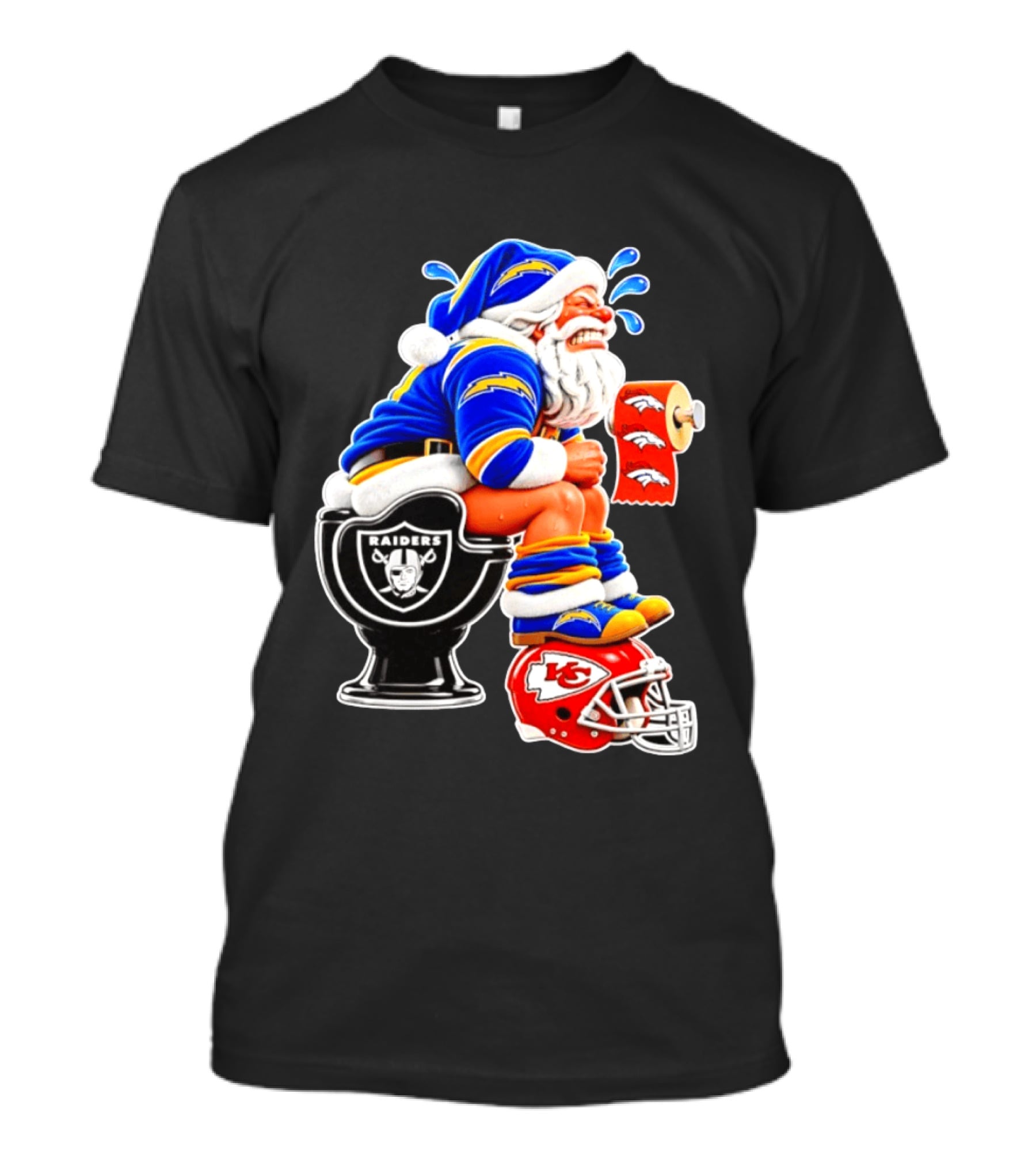 Santa Claus LA Chargers Pooping Raiders Toilet Chiefs Broncos Roll T-Shirt