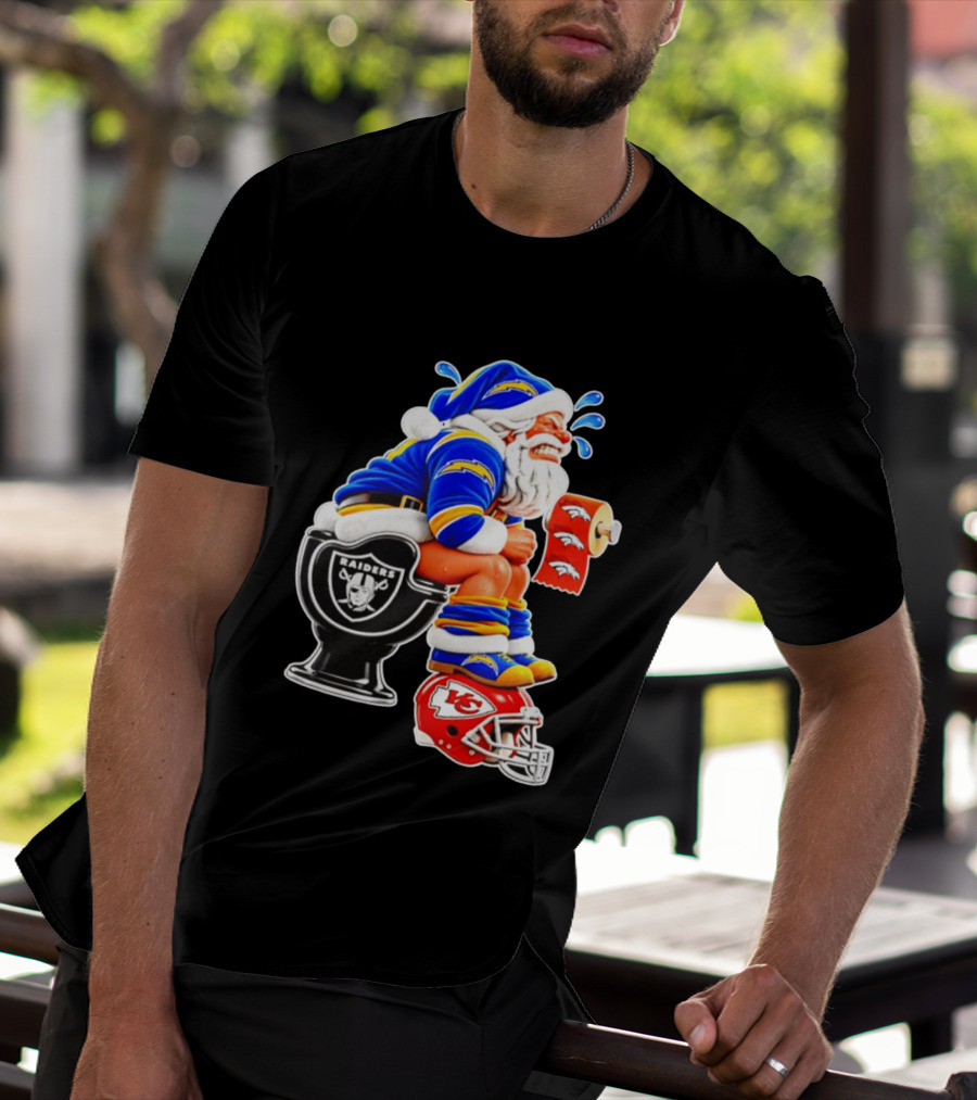 Santa Claus LA Chargers Pooping Raiders Toilet Chiefs Broncos Roll T-Shirt