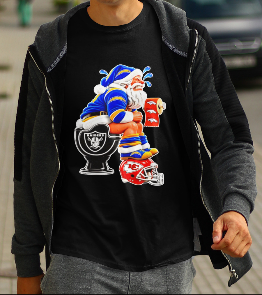 Santa Claus LA Chargers Pooping Raiders Toilet Chiefs Broncos Roll T-Shirt
