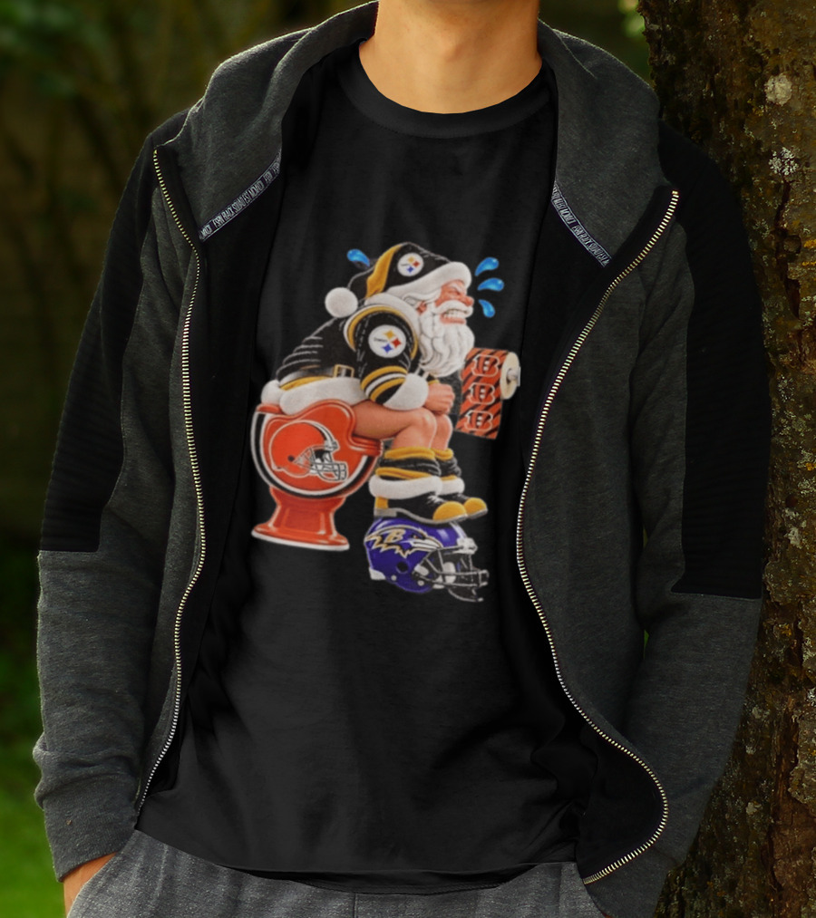 Pittsburgh Steelers Santa Christmas Cleveland Browns Toilet Baltimore Ravens Helmet Cincinnati Bengals Toilet Paper Football T-Shirt