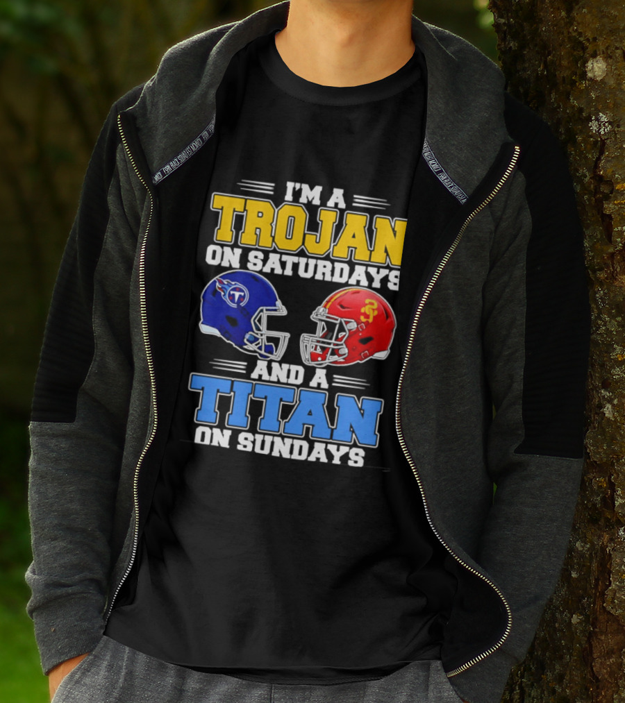 USC Trojans On Saturdays Titans On Sundays Football Helmets T-Shirt