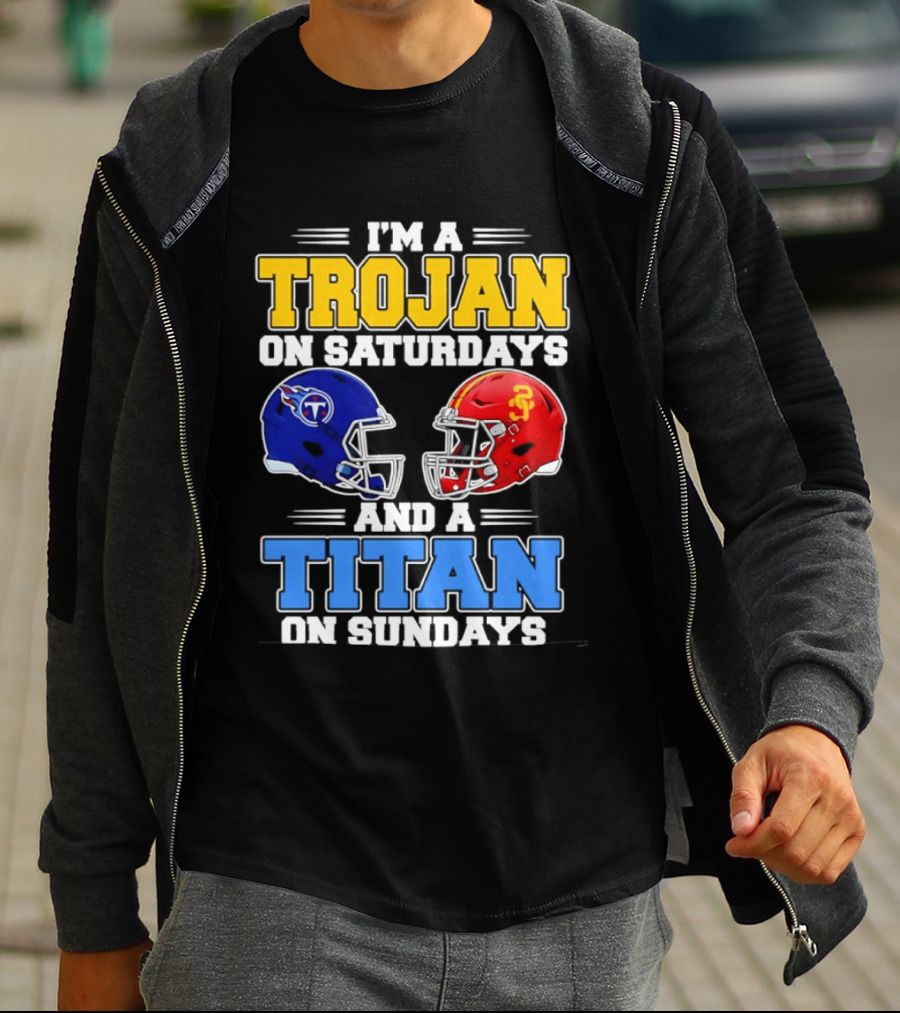 USC Trojans On Saturdays Titans On Sundays Football Helmets T-Shirt