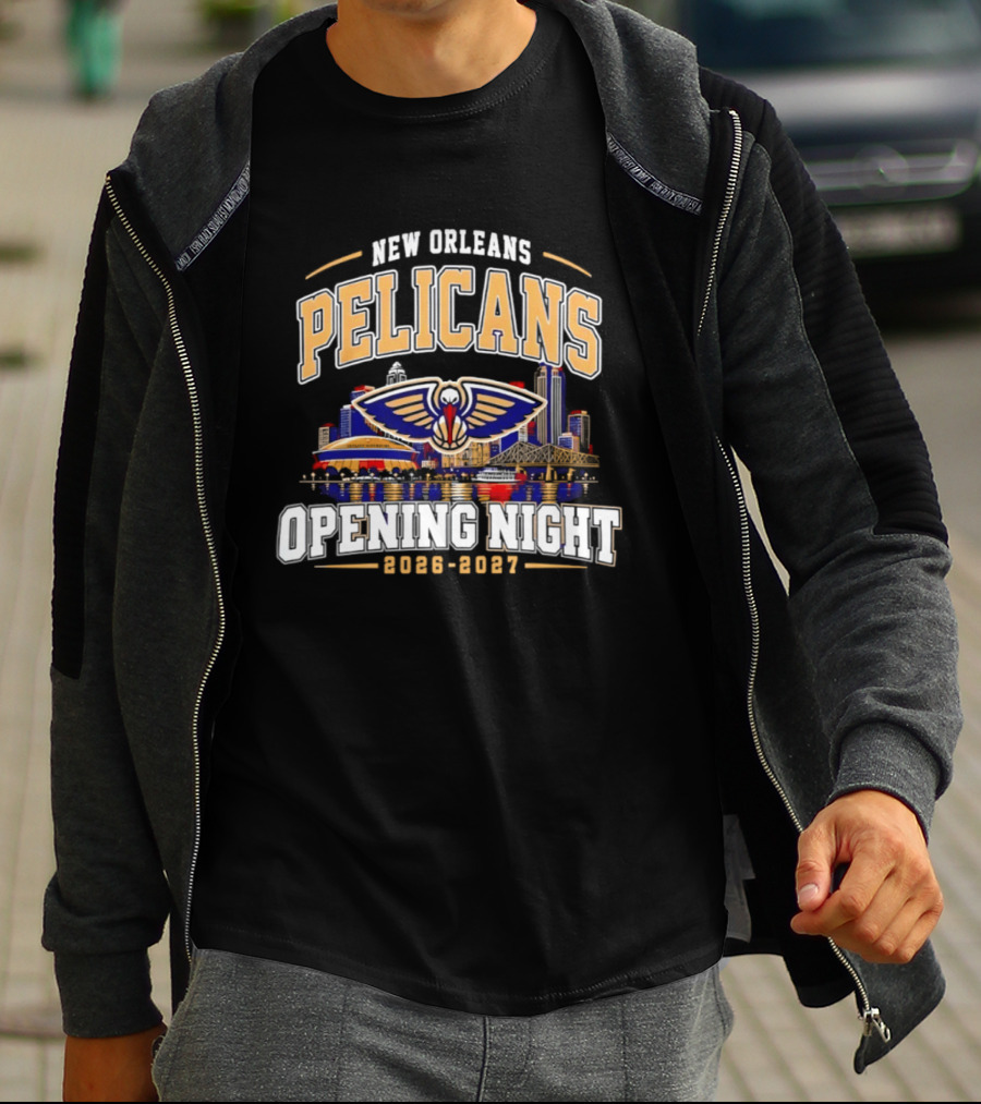 New Orleans Pelicans Opening Night 2026 2027 City Skyline NBA T-Shirt