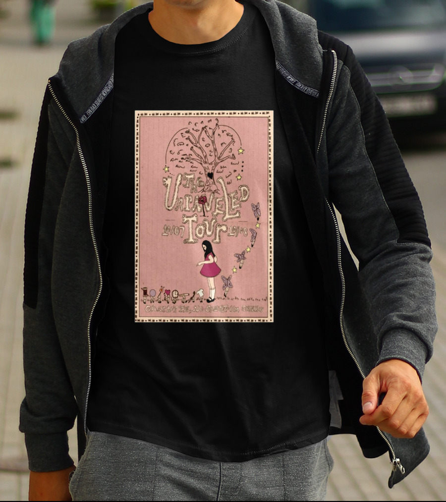 Olivia Rodrigo The Unraveled Tour Charlotte October 7 8 2026 Limited Concert Vintage Pink Design With Tree Butterflies Stars T-Shirt
