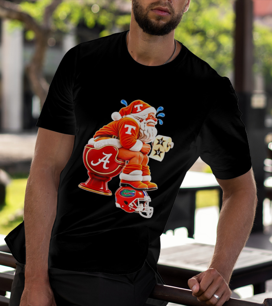 Tennessee Volunteers Santa Claus With Alabama Crimson Tide Toilet Vanderbilt Commodores Toilet Paper Florida Gators Helmet T-Shirt