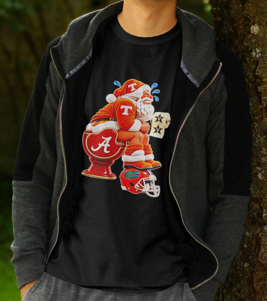 Tennessee Volunteers Santa Claus With Alabama Crimson Tide Toilet Vanderbilt Commodores Toilet Paper Florida Gators Helmet T-Shirt