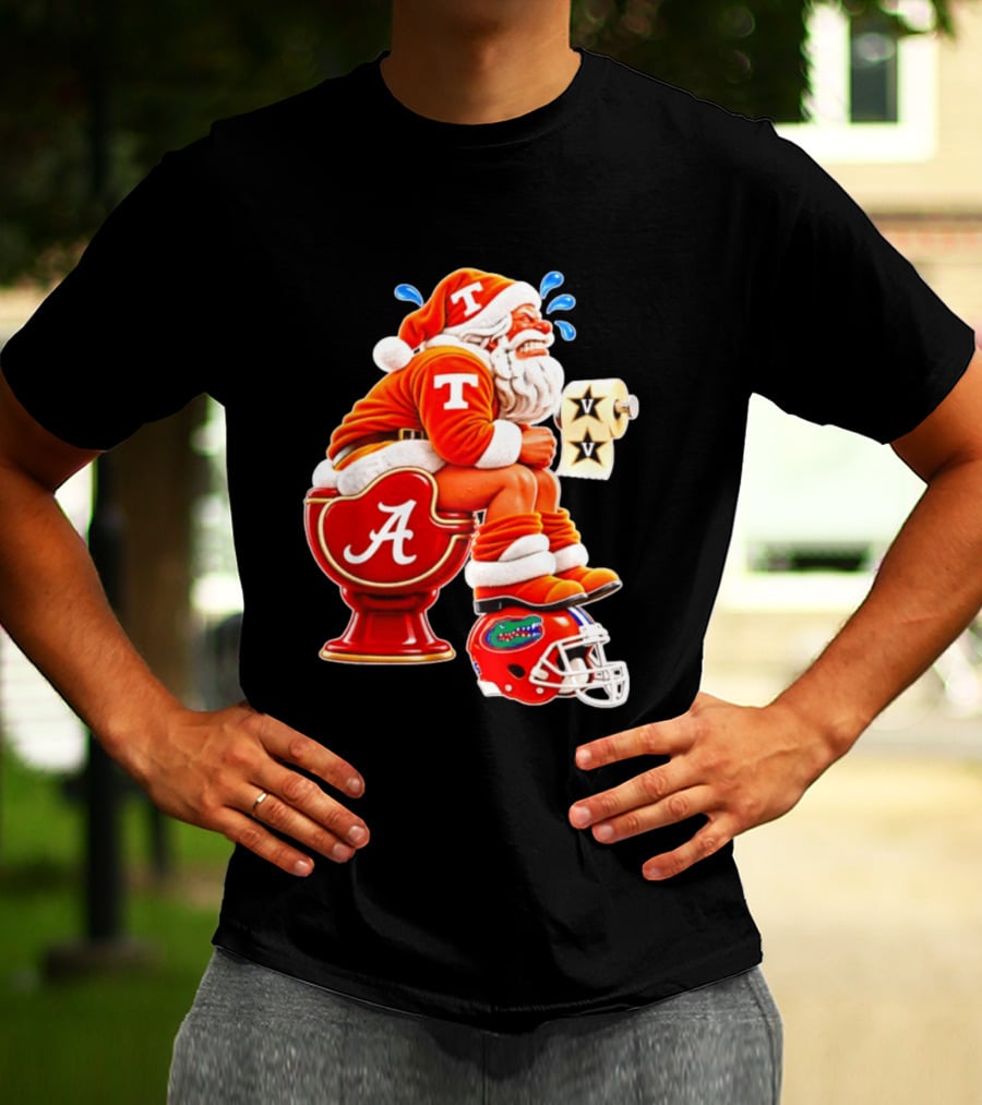 Tennessee Volunteers Santa Claus With Alabama Crimson Tide Toilet Vanderbilt Commodores Toilet Paper Florida Gators Helmet T-Shirt