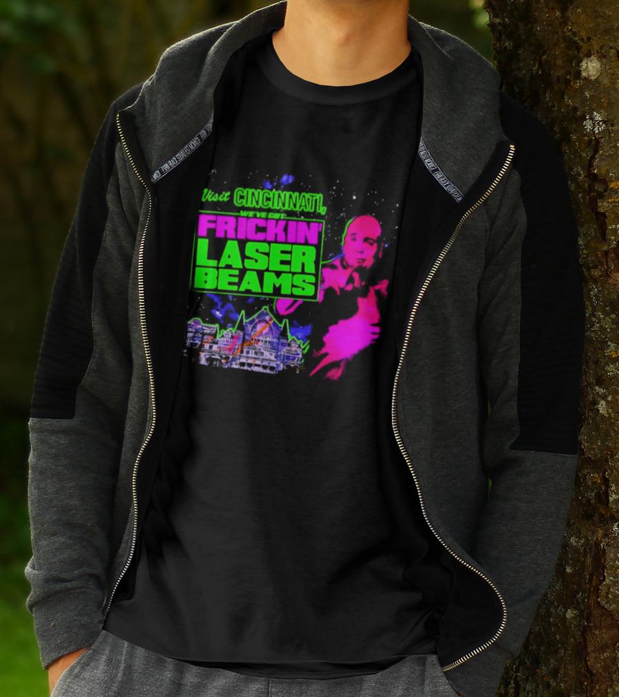Visit Cincinnati Frickin' Laser Beams Retro Neon T-Shirt