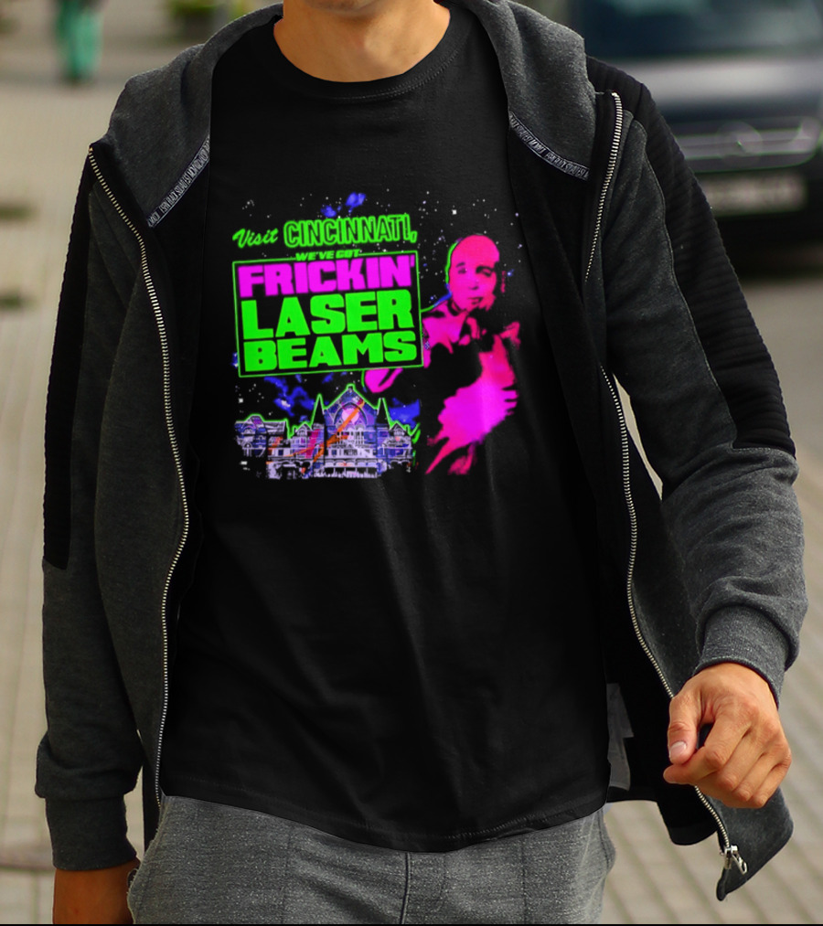 Visit Cincinnati Frickin' Laser Beams Retro Neon T-Shirt