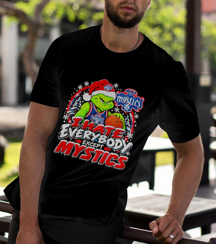 Washington Mystics I Hate Everybody Except Mystics Grinch Christmas T-Shirt