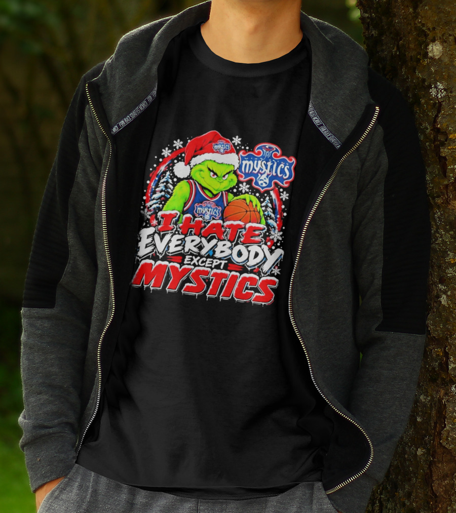 Washington Mystics I Hate Everybody Except Mystics Grinch Christmas T-Shirt