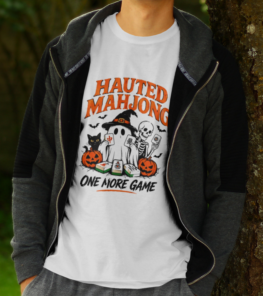 Hauted Mahjong Halloween Ghost Cat Skeleton Pumpkins One More Game T-Shirt