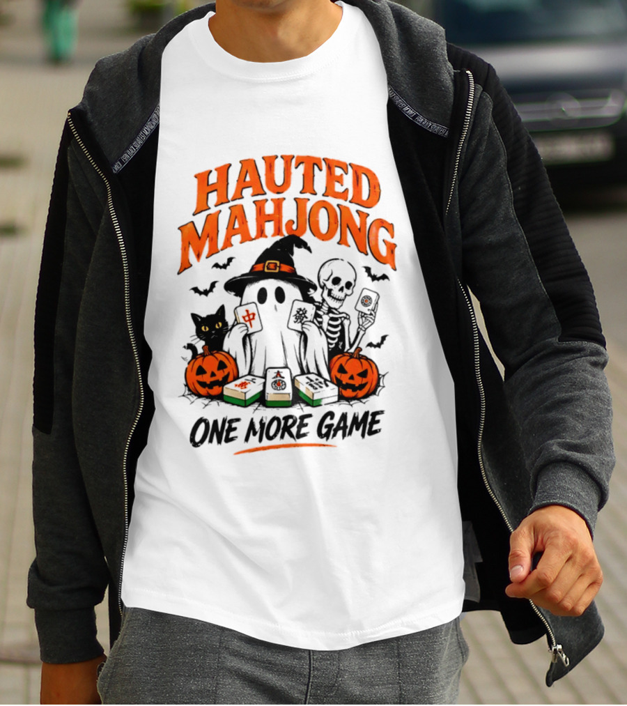 Hauted Mahjong Halloween Ghost Cat Skeleton Pumpkins One More Game T-Shirt