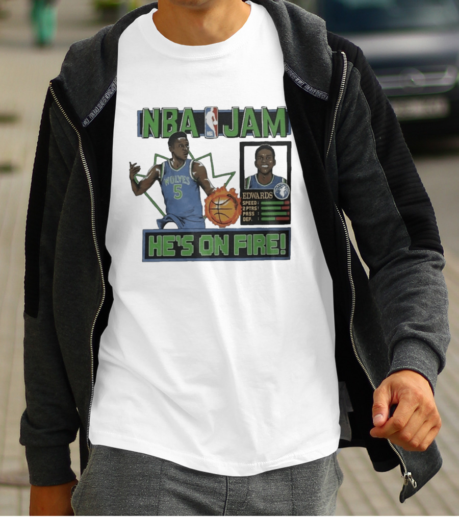 NBA Jam Wolves Edwards He's On Fire 2026 T-Shirt