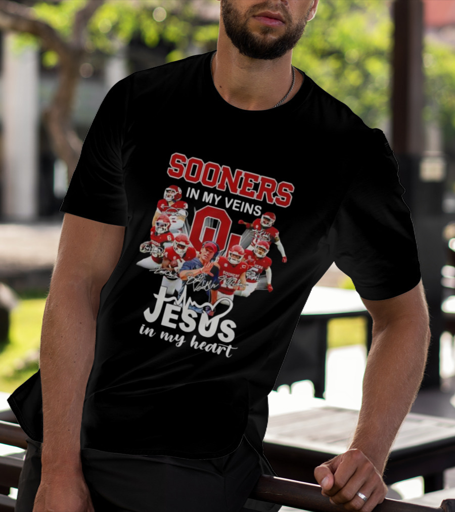 Oklahoma Sooners In My Veins Jesus In My Heart Football Team Spirit T-Shirt